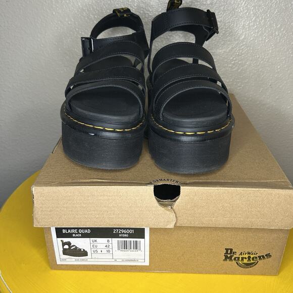 Dr. Martens Blaire Quad Platform Black Hydro Leather Sandals Women’s size 10 - Picture 8 of 15